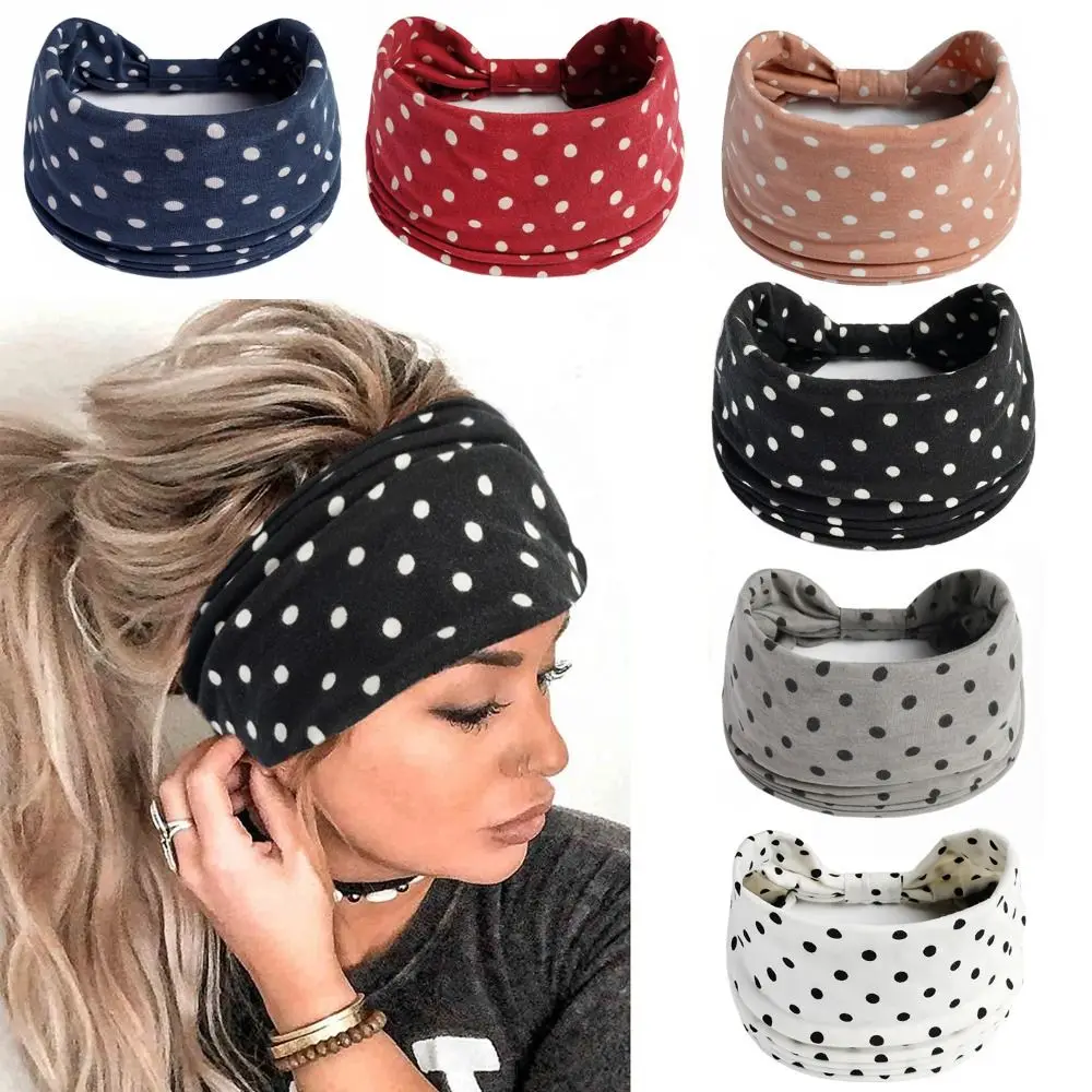 New Wide Headband Pot Dot African Pattern Sports Headband Non Slip Cotton Stretch Sweatband for Daily Cosmetic
