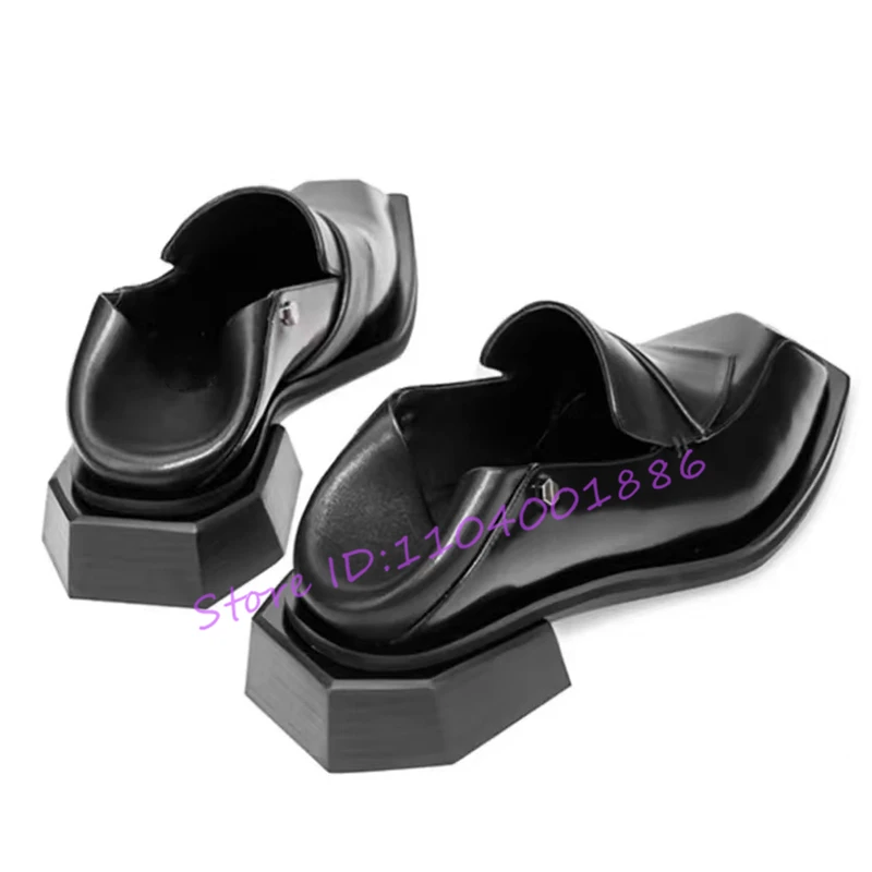 Black White Mixed Colors Leather Loafers for Women Square Toe Thick Heel Casual Shoes Spring Summer Fashion Retro Slip-On Pumps