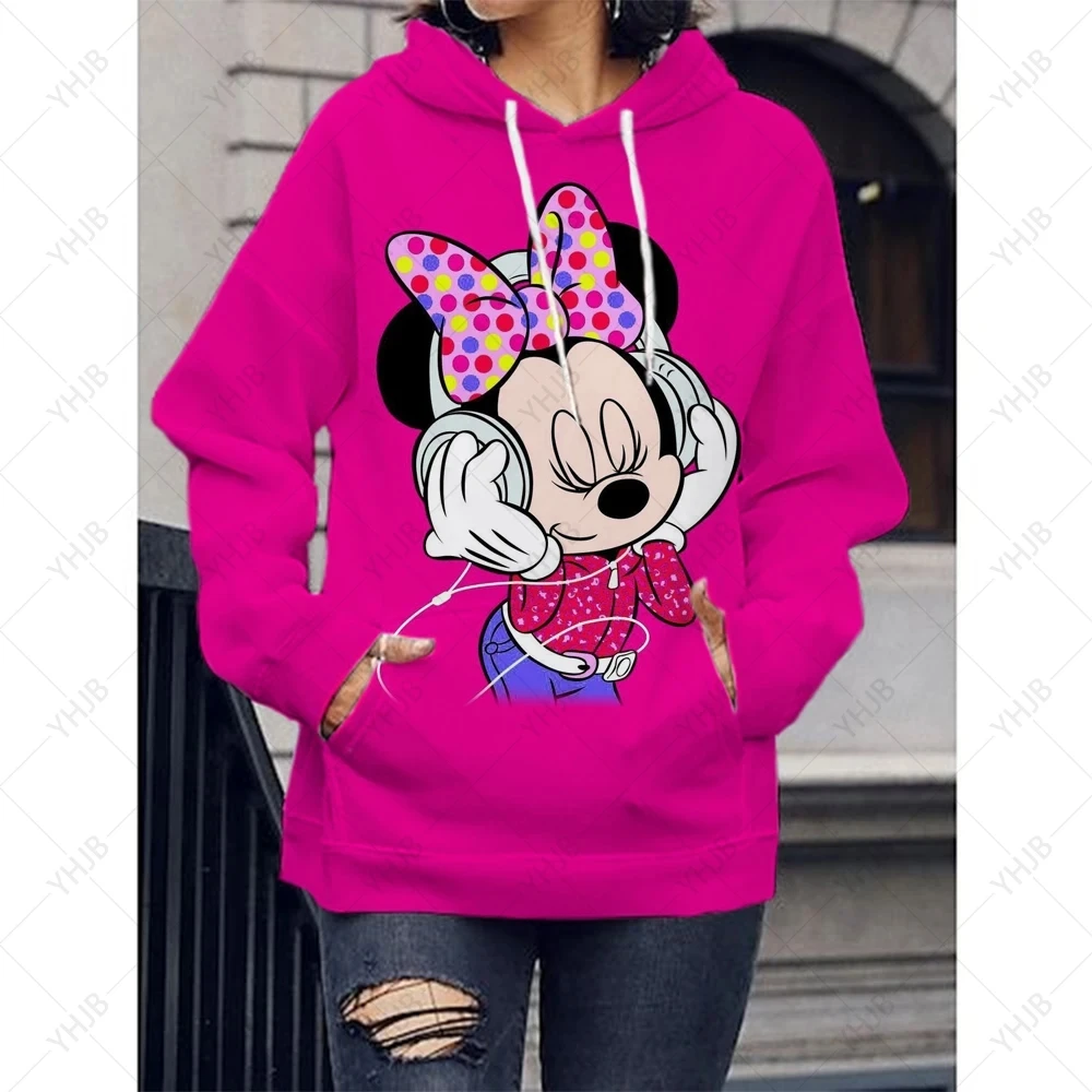 Disney-Desenhos animados de Mickey Mouse feminino com capuz infantil, moletom anime, roupas esportivas de algodão, bolso, kawaii