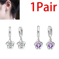 Delysia King Women Trendy Anti Allergy Plum Earrings Girls Holiday Grace Temperament Round Rhinestone Eardrop