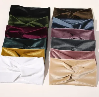 Retro elastik geniş katı çapraz kadife kafa bandı kafa bandı kadınlar için kız spor Yoga ter emici saç aksesuarları kafa bandı