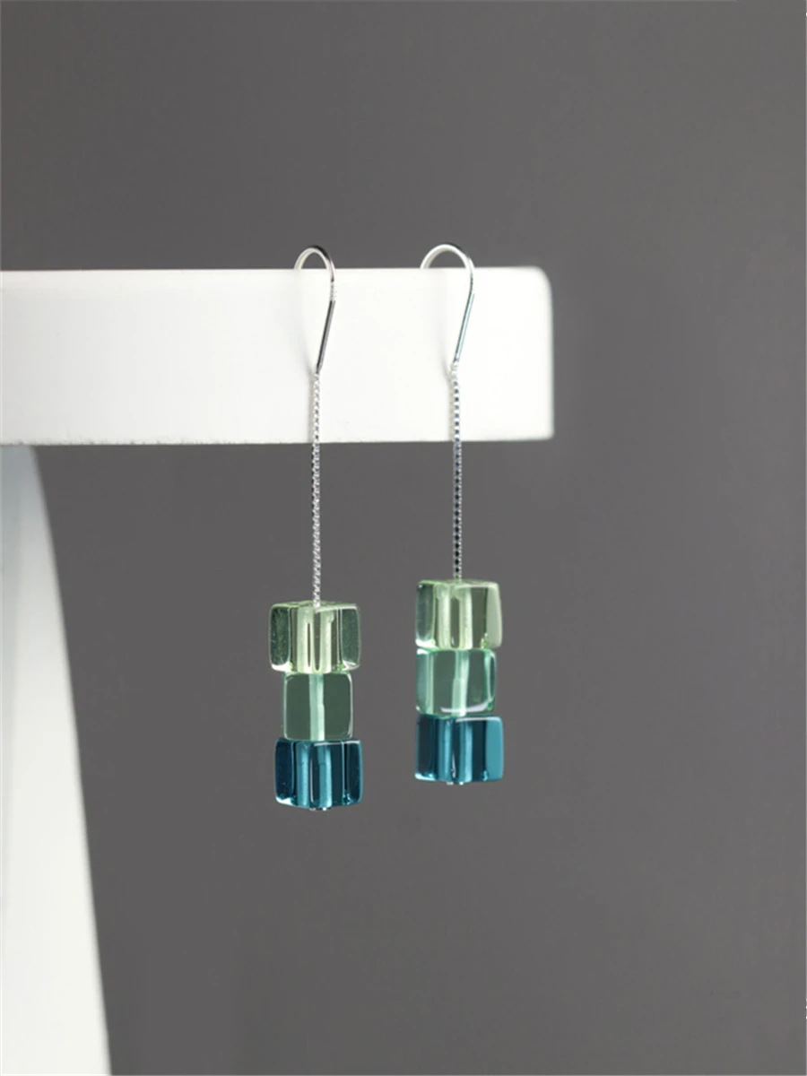

Fanling Original Design Summer Rain Same Color Gradient Glass Earrings S925 Pure Silver Earring Accessories Slimming Cool Fee...