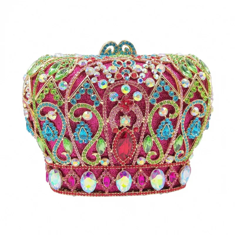 Women Embellished Rhinestone Evening Bag Crown-Shaped Crystal Clutch Purse Luxury Elegant Banquet Dress Handbag for Women
