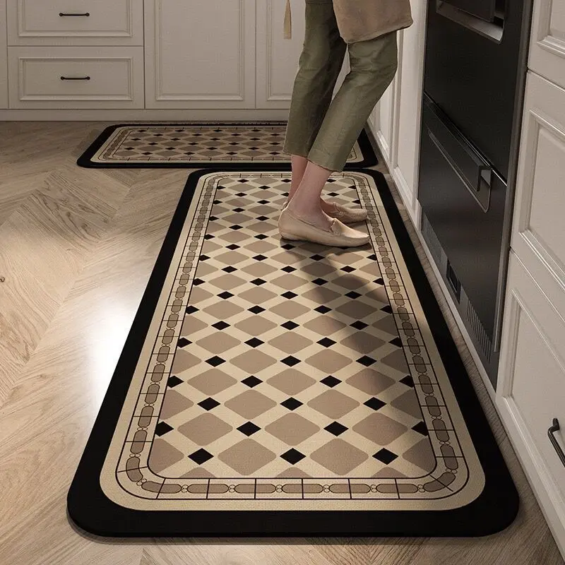 VIKAMA Kitchen floor mat non-slip, oil-proof, erasable non-washable absorbent mat resistant to dirty soft diatom mud carpet