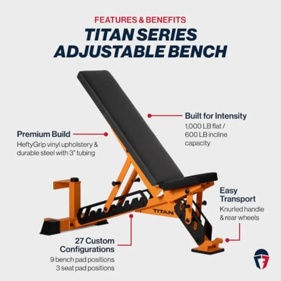 Home gym adjustable bench for weightlifting and strength training steel construction black supports 600 LB incline/ 1 000 LB fl