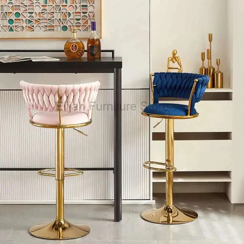 

Nordic Rotating Lifting Bar Chair High Foot Stool With Velvet Backrest Modern Furniture High Elastic Sponge Bar Stool Furniture