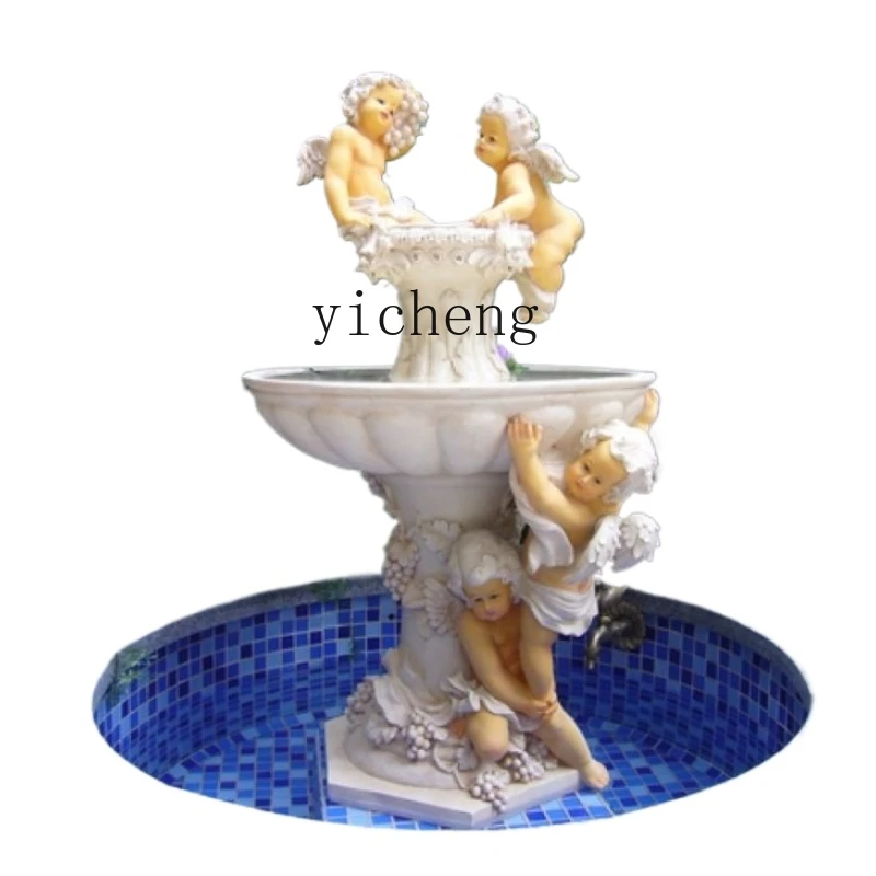 ZK Sculpture Modern Home Hall Decoration Ornament Multi-layer Angel Flowing Water Fountain Water Scene Crafts Courtyard