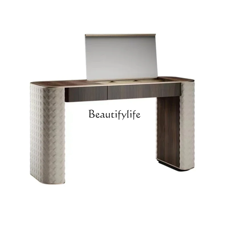 

LD33Italian-Style Light Luxury Flip Dressing Table Bedroom with Mirror Makeup Table High-End Desk Leather