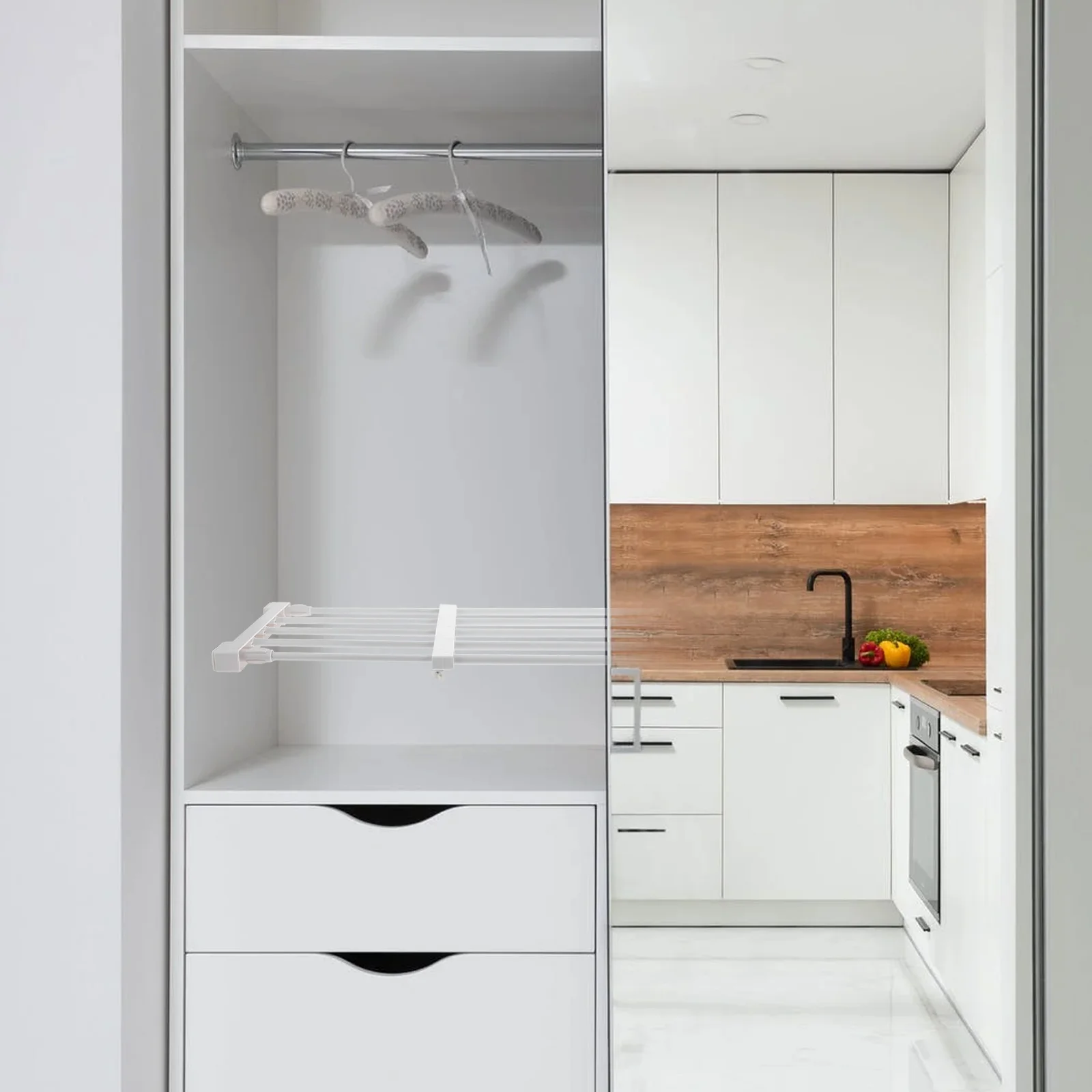 

1Pcs Adjustable Wardrobe Divider Retractable Storage Shelf Closet Partition Rack for Bathroom Kitchen Cabinet Organizer