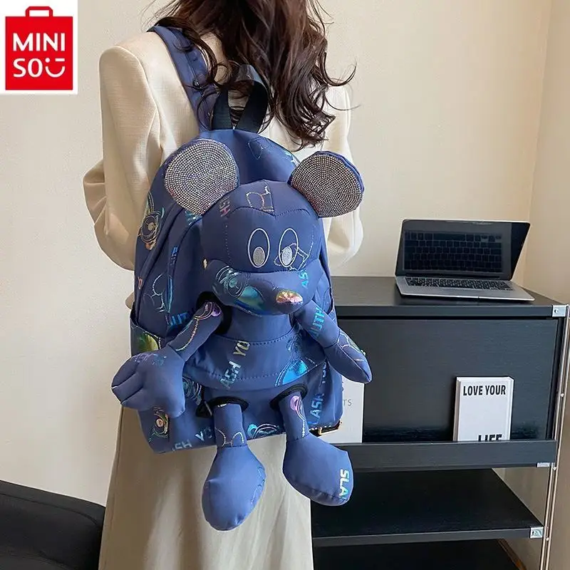 

MINISO Disney Trendy Mickey New Doll Women's Vintage High Quality Letter Printing Multi functional Versatile Fashion Backpack