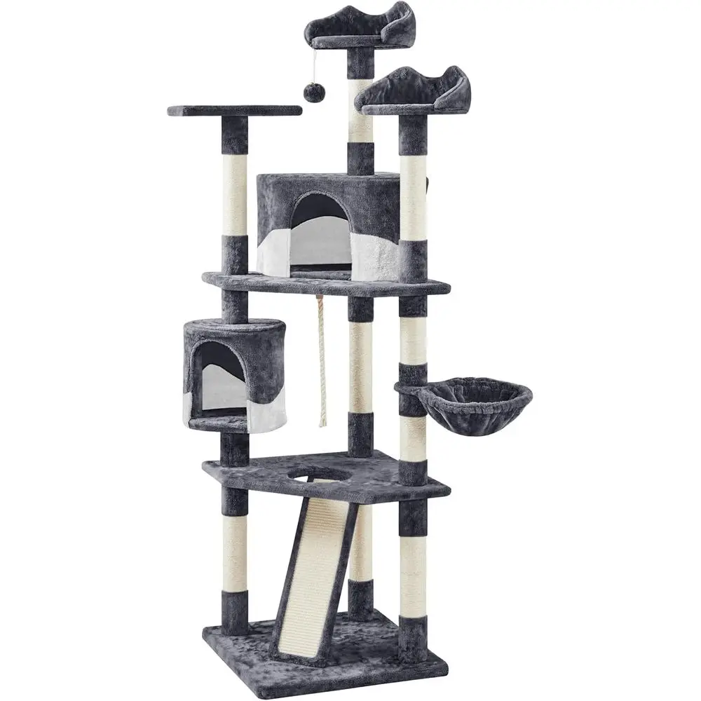 

79 Multi-Level Indoor Cat Tower with Sisal Scratch Posts, Plush Perches, and Condo - Gray and White