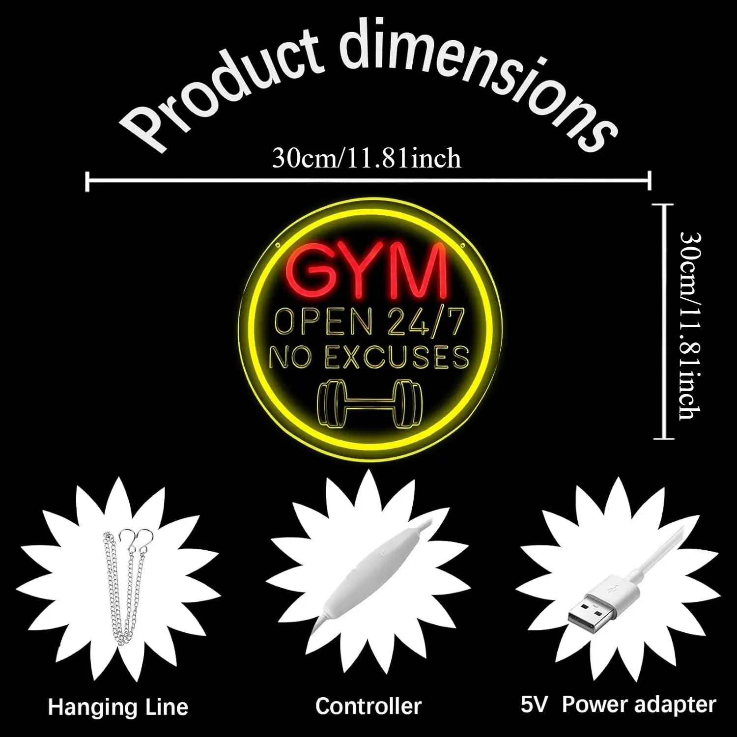 Gym 24/7 Neon LED Sign - usage example