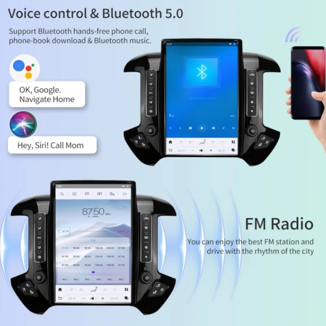 14.5 بوصة لسيارة شيفروليه سيلفرادو 2013-2019 جي إم سي سييرا 2014-2020 صوت 2 din جهاز استقبال أندرويد نمط عمودي أوتوماتيكي متعدد الوسائط DVD #6