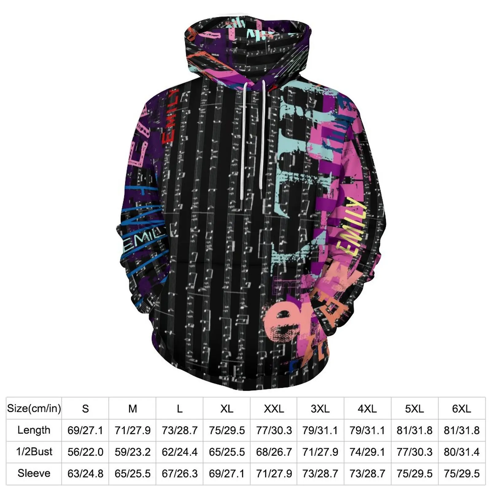 Colorful Letter Print Casual Hoodies Long-Sleeve Music Notes Kawaii Hoodie Autumn Loose Design Oversized Hooded Sweatshirts