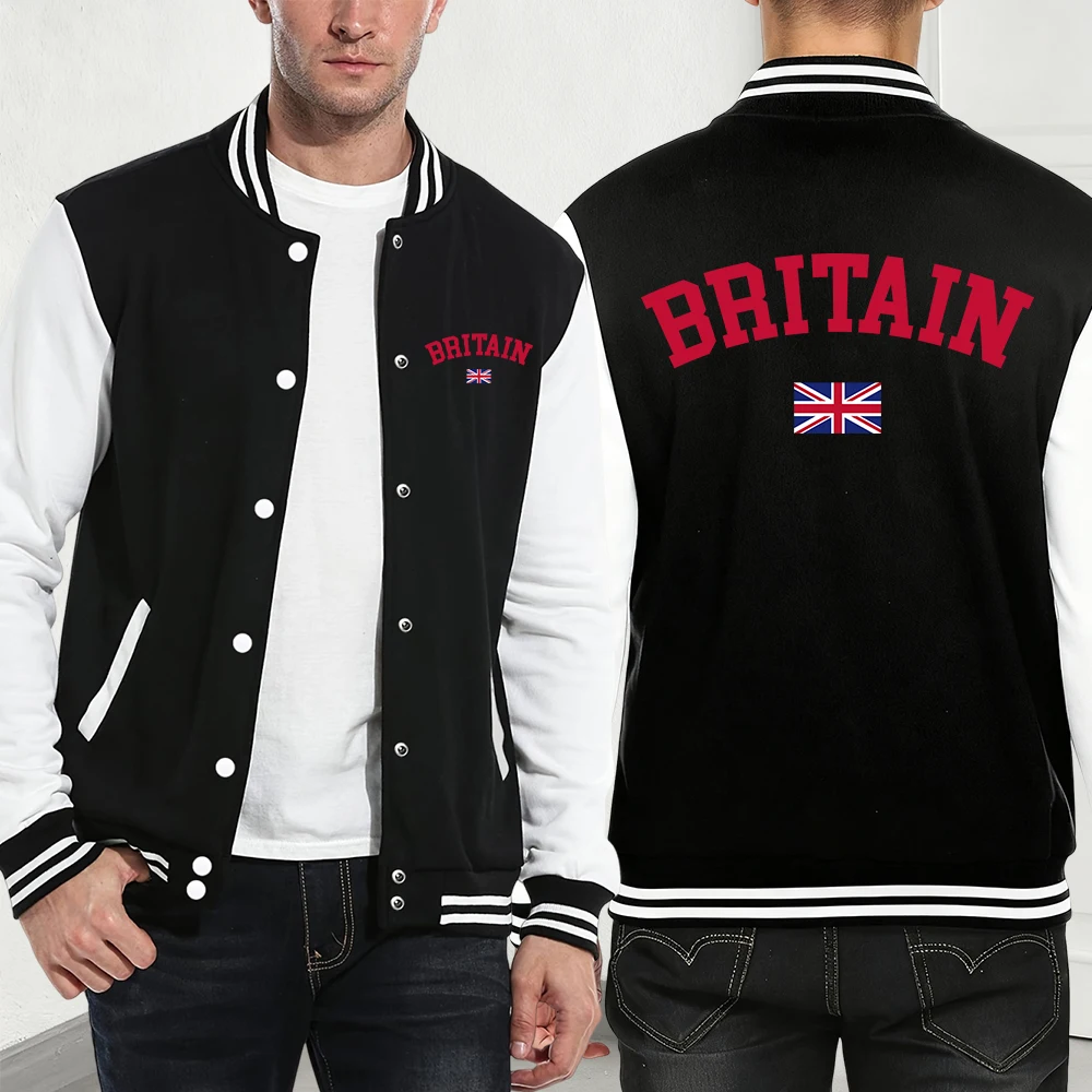 

Britain Text With Flag Prints Jackets Mens Autumn Loose Baseball Jersey Casual Pocket Coats Basics Fleece Warm Men'S Clothes