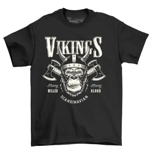 

Gorilla & Axe Viking T-Shirt - Hilarious Norse Battle! Unisex Printed Design, Fu