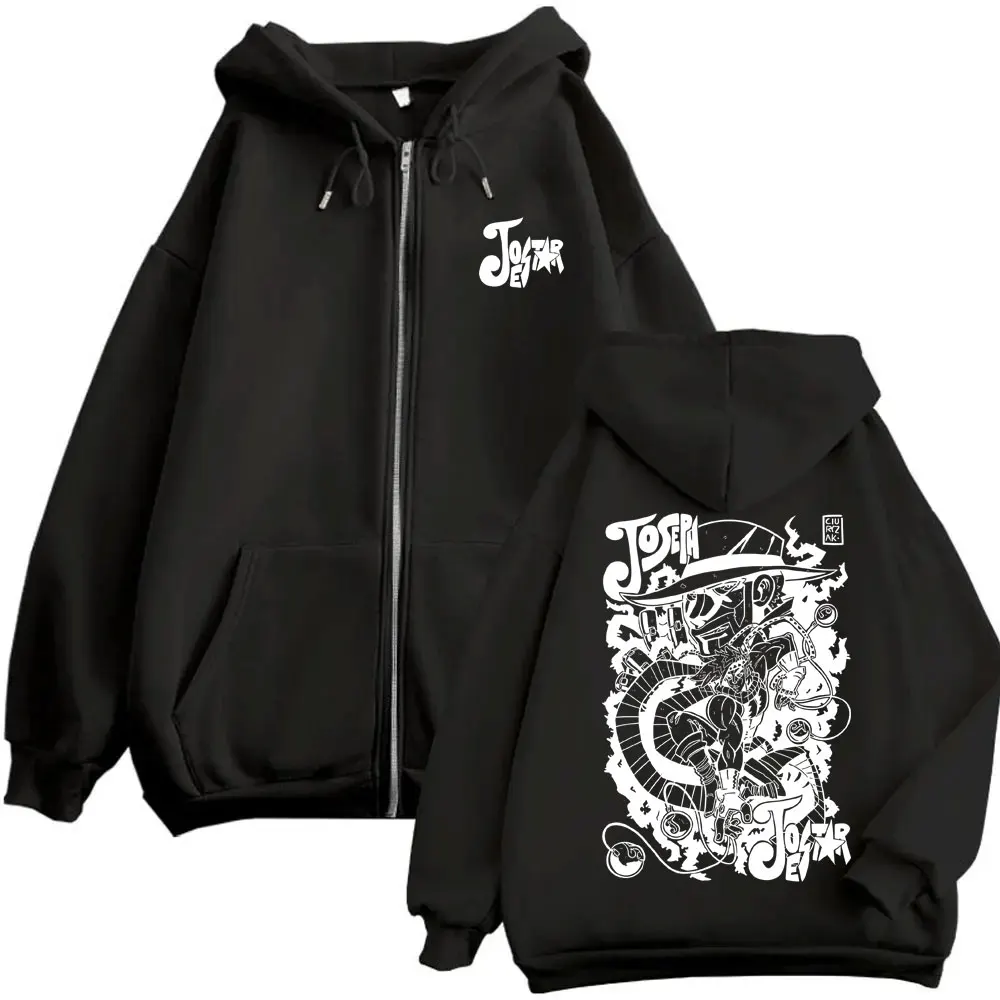 

Anime JoJo's Bizarre Adventure Zipper Hoodie Joseph Joestar Zip Up Jacket Men Women Casual Vintage Oversized Zip Up Sweatshirts