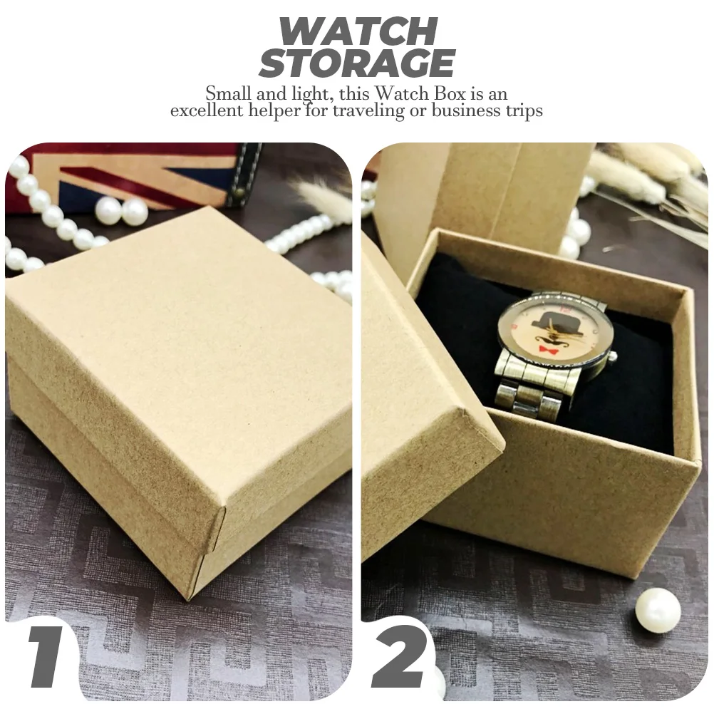 8個入りクラフト紙箱、携帯用旅行時計ホルダー、蓋付き、コットン製イヤリングカード、小型軽量ジュエリーオーガナイザー収納ケース
