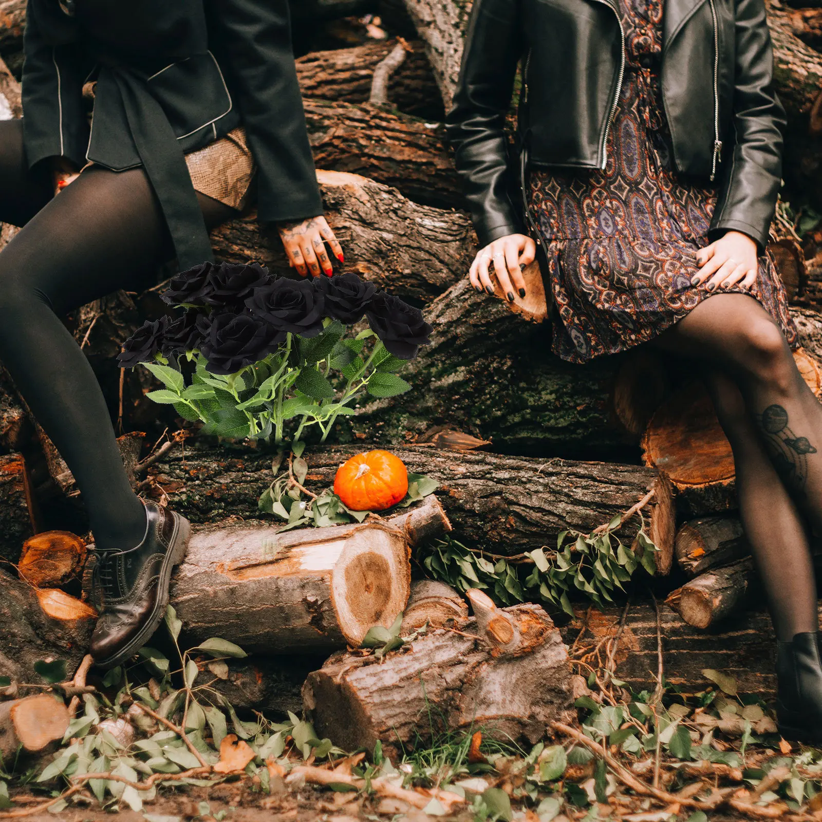 

10Pcs Halloween Rose Artificial Flower Ornament High Grade Silk Easy Care Home Festival Special Scene Decor