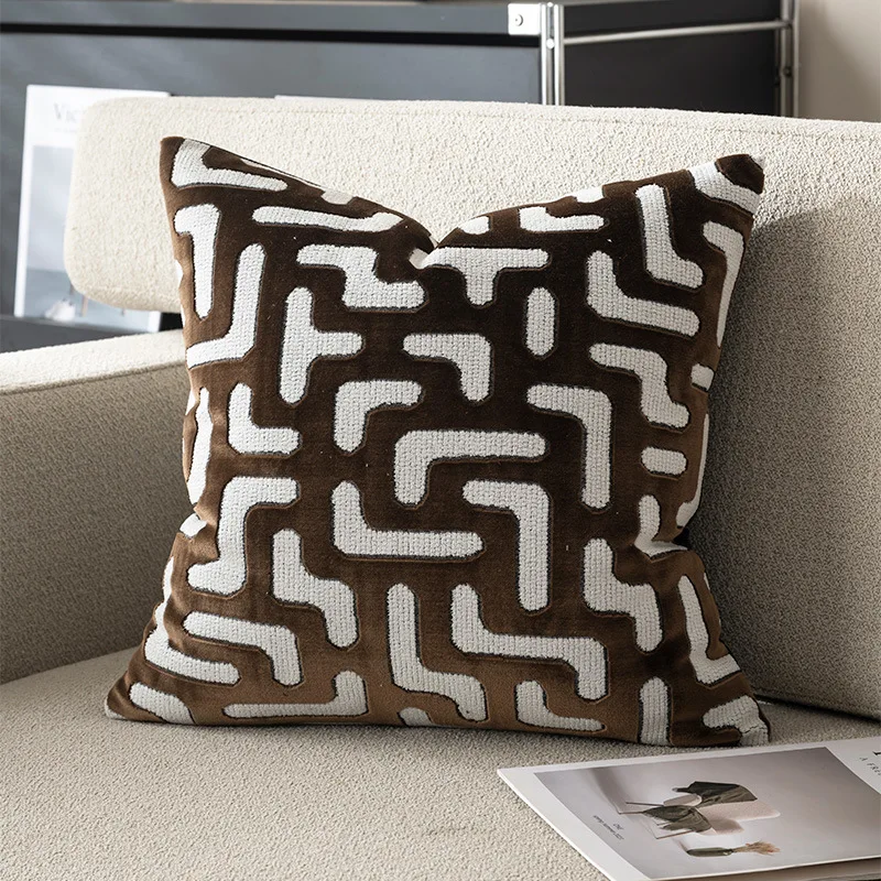 1pc Geometric Decorative Pillowcase Flocked Velvet Design Cushion Cover 45*45 50*50 Room Decor Throw Pillow Cover for Living Roo