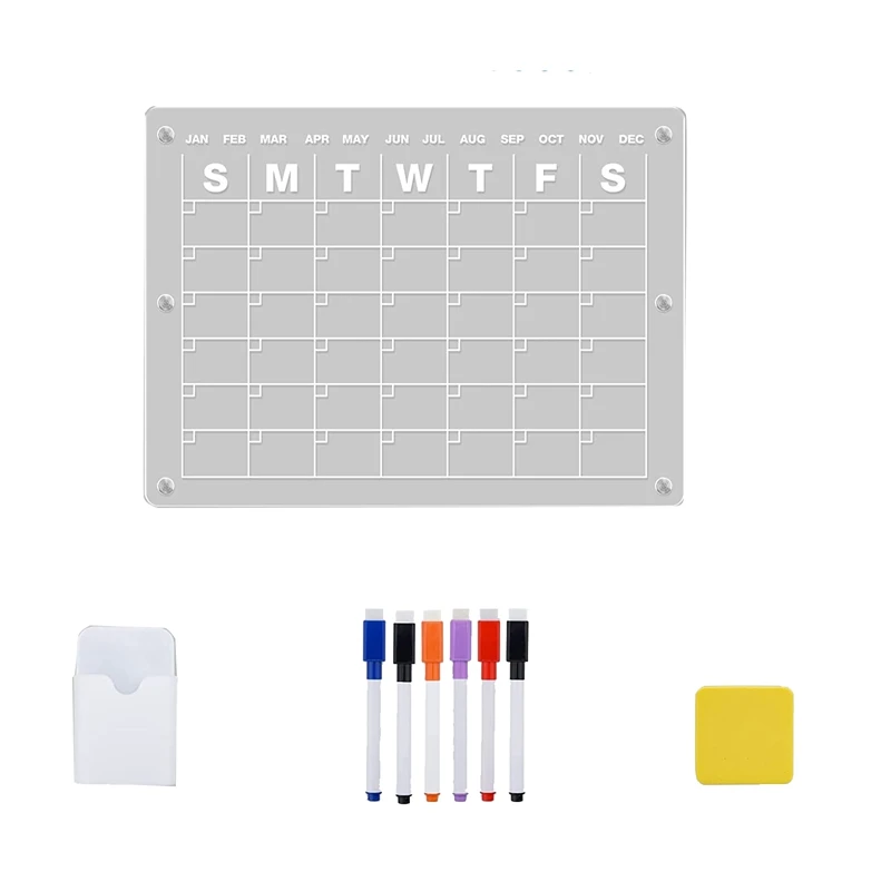 Acrylic Magnetic Calendar Dry Erase Fridge Calendar Board For Fridge,16X12 Inch (1 Set)