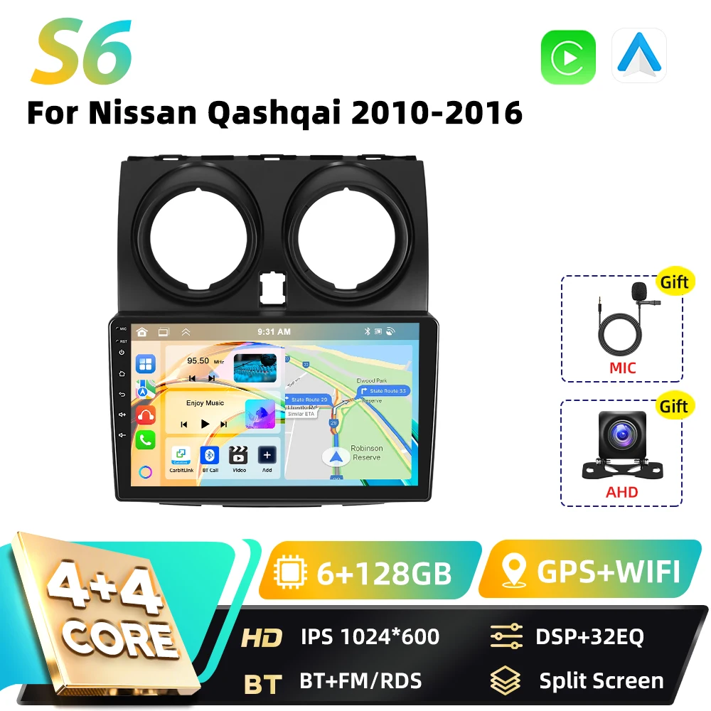 Podofo 8+128G Carplay 2DIN Android Auto Multimedia Speler voor Nissan Qashqai 2006 2007-2016 Intelligente Systemen GPS WIFI FM RDS
