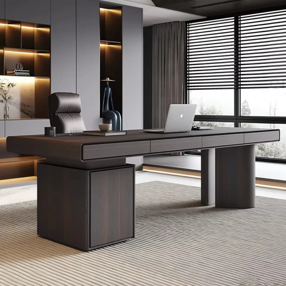 New Solid Wood Portable Storage Office Computer Desk Modern Light Luxury High-end Sense