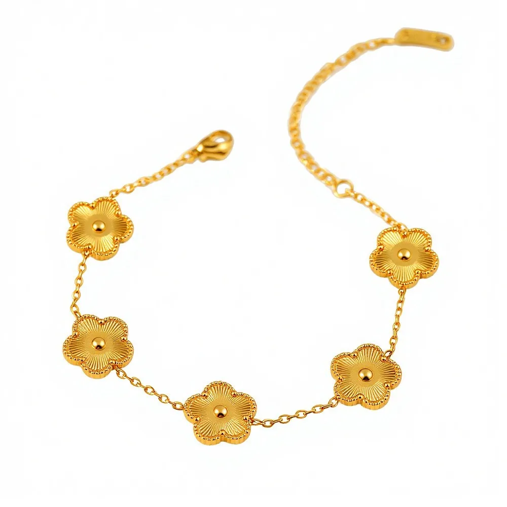 3-teiliges Wasserdichtes Blumenmuster Armreif-Set für Frauen Edelstahl 5-Blatt-Klee Armband Stapelbare Schmuck-Geschenkidee – Detail 3