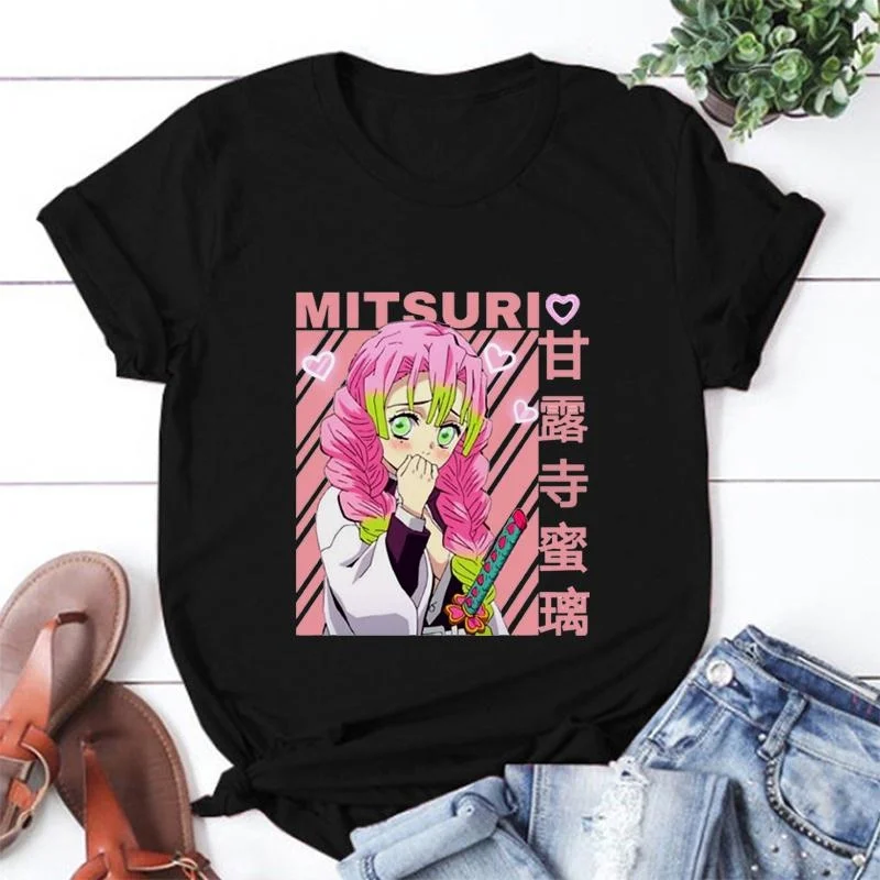 

Cute Funny Kanroji Mitsuri T Shirt Fashion Anime Graphic Print T Shirt Women Summer Casual Round Neck Loose Tees