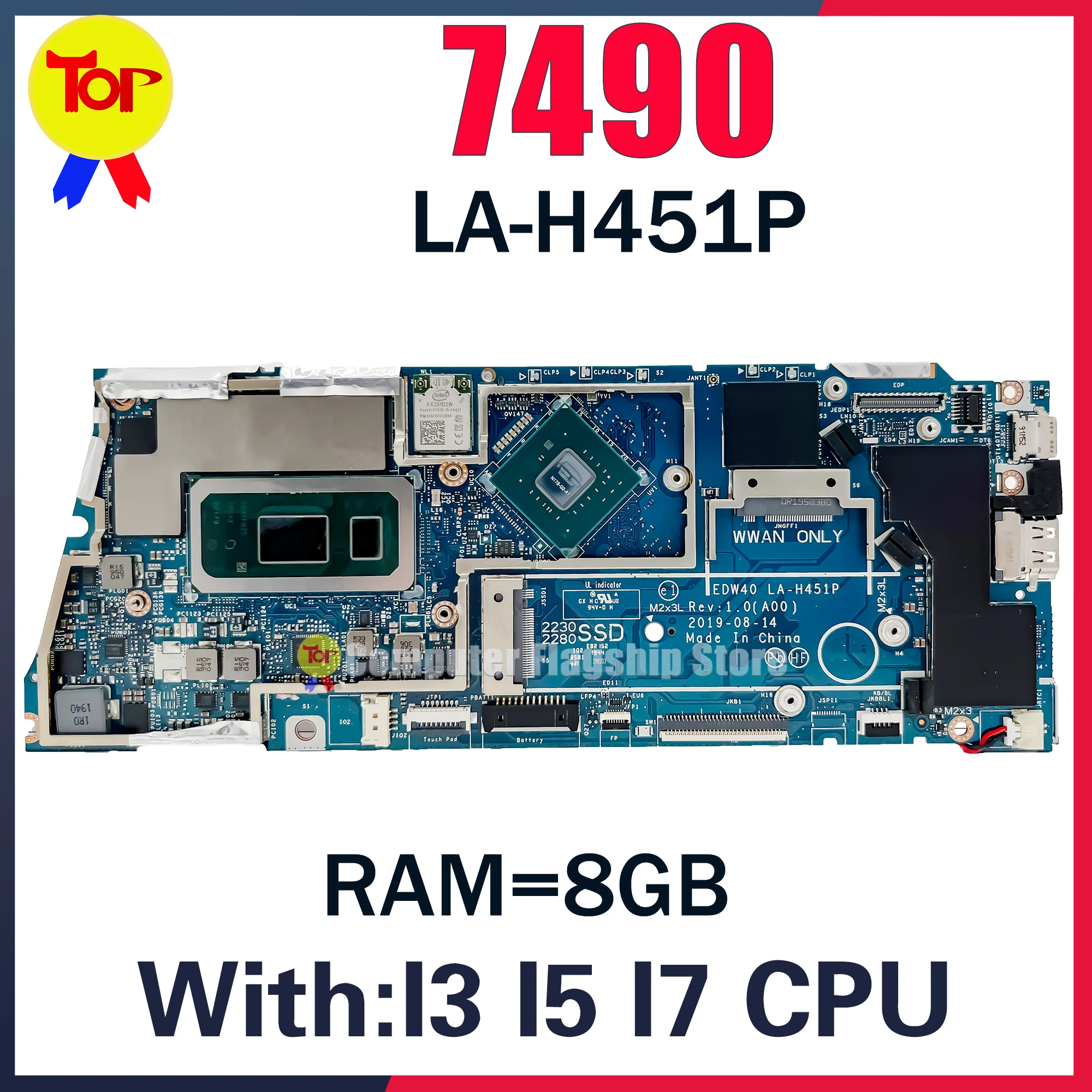 

LA-H451P Laptop Motherboard For DELL Inspiron 7490 I5-10210U I7-10510U 8G-RAM MX250/V2G Fast Shipping