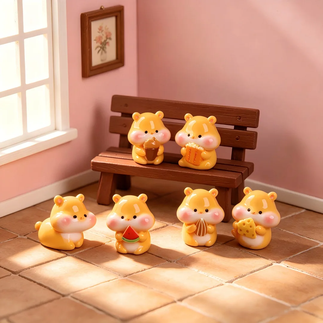 100pcs Kawaii Mini Hamster 3D Resin Charms Desktop Ornament Cute DIY Keychain Jewelry Dollhouse Decor