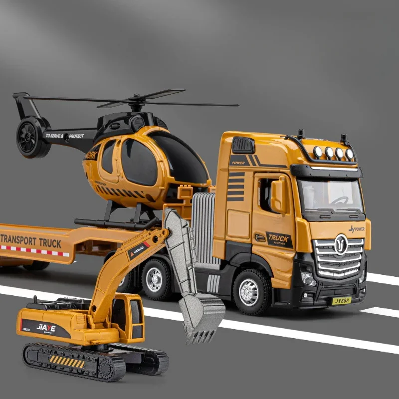 Simuação-Liga Engenharia Truck Toy Set para Meninos, Modelo De Reboque, Escavadeira, Carro De Polícia, Helicóptero, Diecast Veículo Presente, 1/50