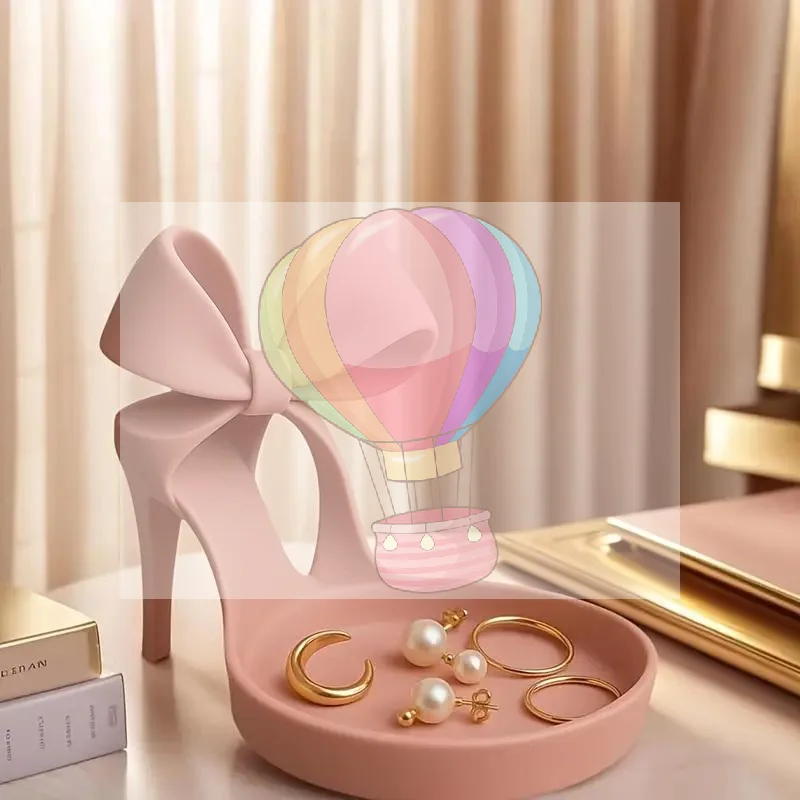 

Держатель для ювелирных изделий на высоком каблуке с 3D-печатью — элегантный поднос для украшений в форме обуви с украшением в виде банта, держателем для колец и функцией хранения