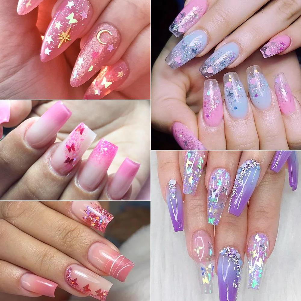 12 Pz/set Farfalla/Cuore/Stella Frammenti Cielo Stellato Polvere Unghie Artistiche Paillettes Brillanti Ultra-sottili Glitter Per Unghie FAI DA TE Decorazioni Per Unghie