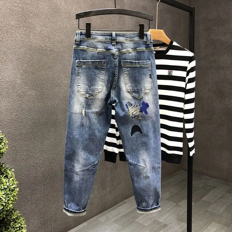 Harajuku New Spring and Summer Slim Work Korean Clothing Slim Luxury Embroidery Work Wear Overalls Hip-hop Streetwear Pants Men
