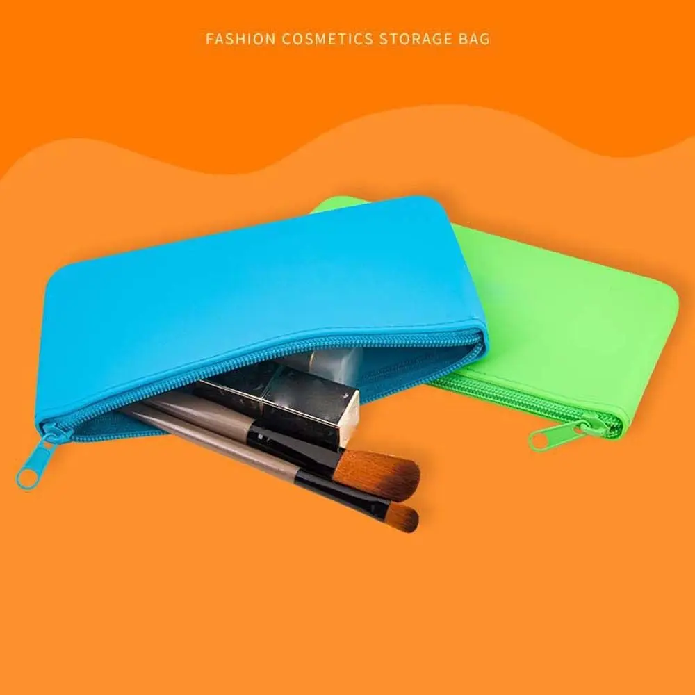 Zipper Silicone Makeup Lipstick Bag Money Bag Korean Style Solid Color Card Holder Phone Bag Storage Bag