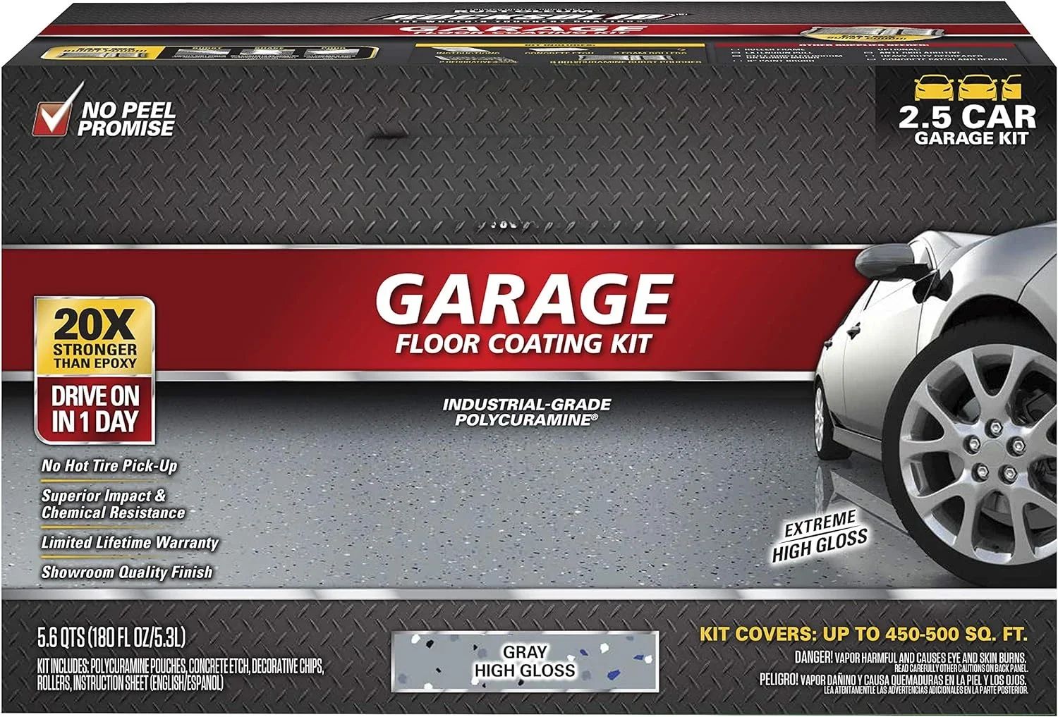 293513 Rocksolid Polycuramine Garage Oil Floor Coating, 2.5 Car Kit, Gray, 180 Fl Oz (Pack of 1)