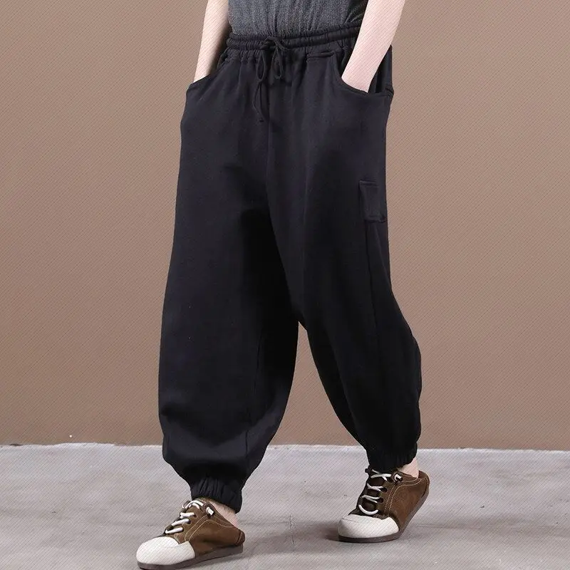 Harem Pants Casual Loose Autumn Winter Korean Style Thickened Fleece-lined Sweatpants Elastic Waist Streetwear Women Clothing