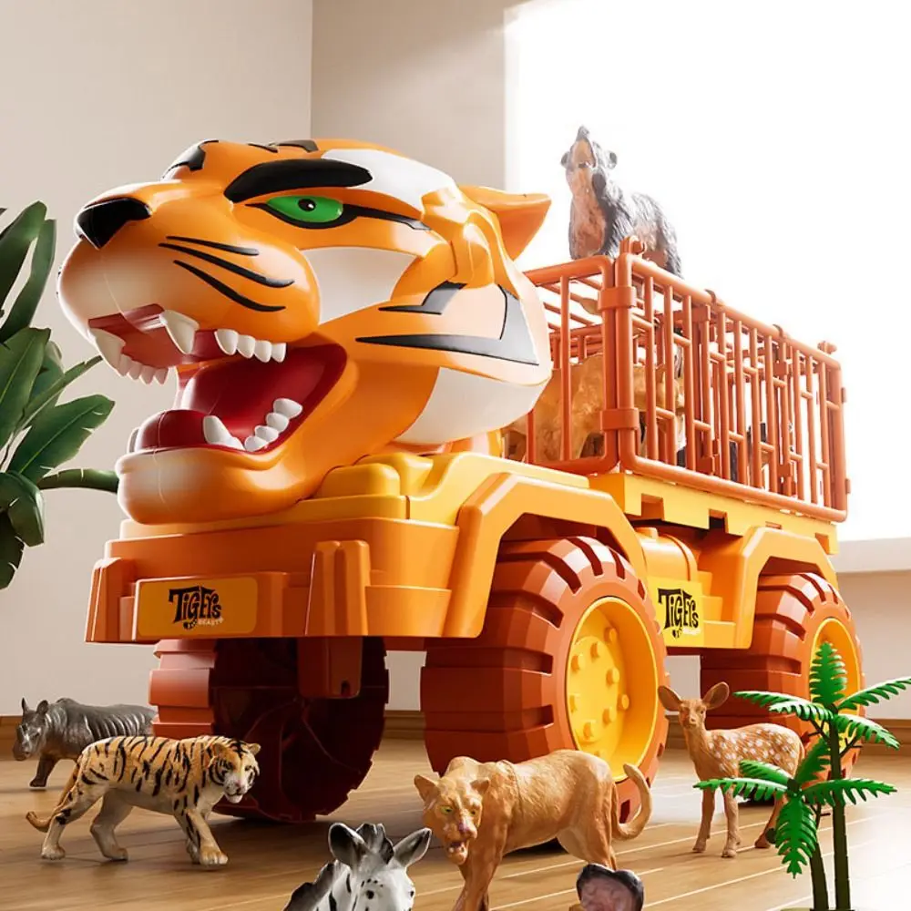 

Plastic Simulated Tiger Transport Vehicle with Animal Figures Sliding Pull Back Truck Toys Car Puzzle Large Sized
