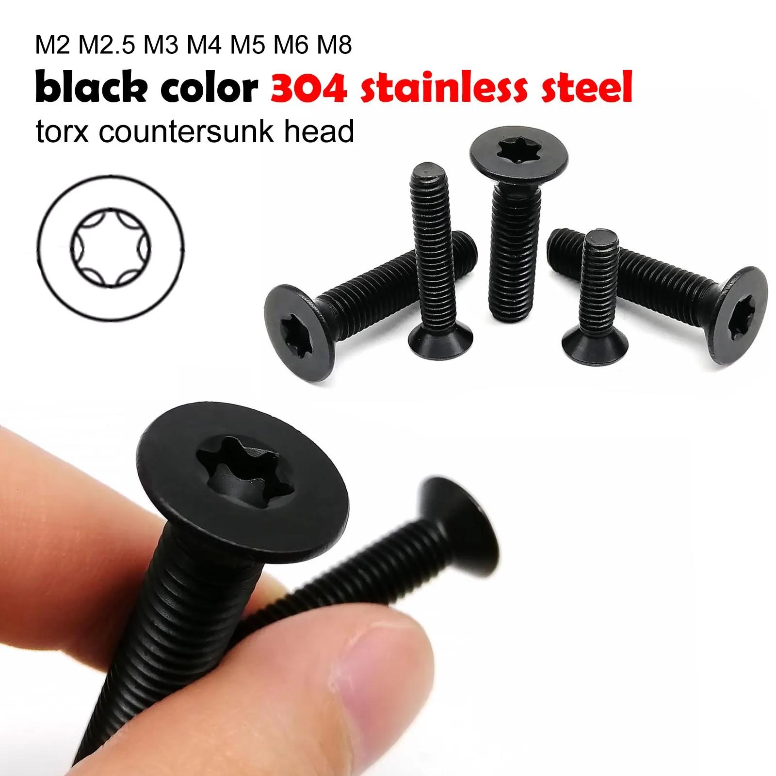 HZYUEGOU M2 M2.5 M3 M4 M5 M6 M8 Hochwertige Schwarze A2-70 304 Edelstahl Sechs-Loch-Torx-Flachkopfschraube mit Senkkopf – Detail 5