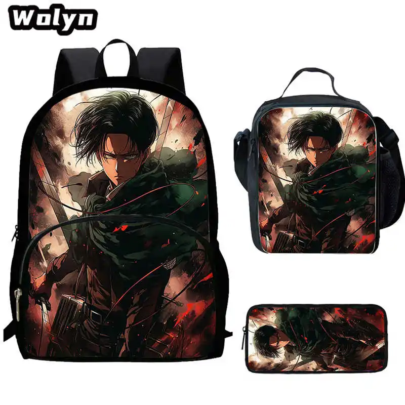 

3Pcs Set Cartoon Attack On Titan School Backpack,Lunch Bag,Pencil Bag Cartoon School Bag for Boy Girl Suitable for 4-8 Years Old