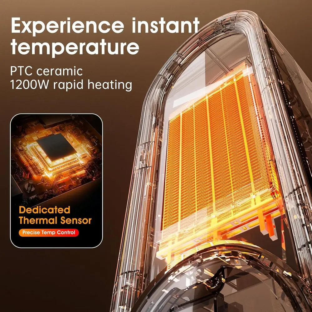 Energy-Saving Portable Heater with Adjustable Thermostat, 1200W Ceramic Heating, Remote Control & Timer, Purple