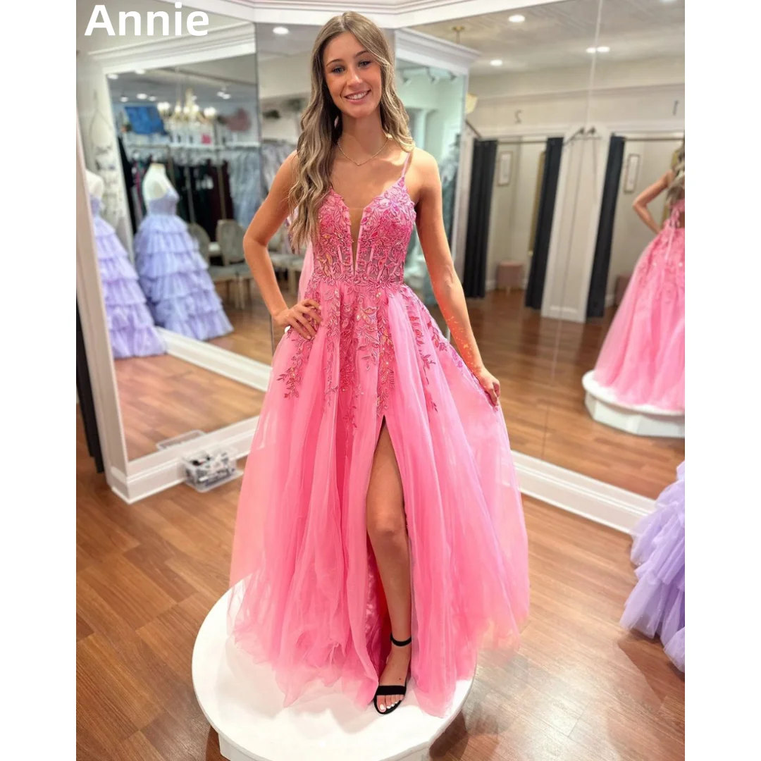 

Annie Pink Glitter Tulle Prom Dresses Women's Evening Dresses A-shaped Formal Occasions Wedding Party Dress Vestidos De Noche