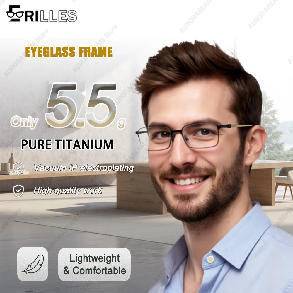 

Luxury Titanium Optical Frames 5509, No-Screw Hinge 5.5g Lightweight, TR90 Comfort Temples,Hypoallergenic Finish,Office&Creative