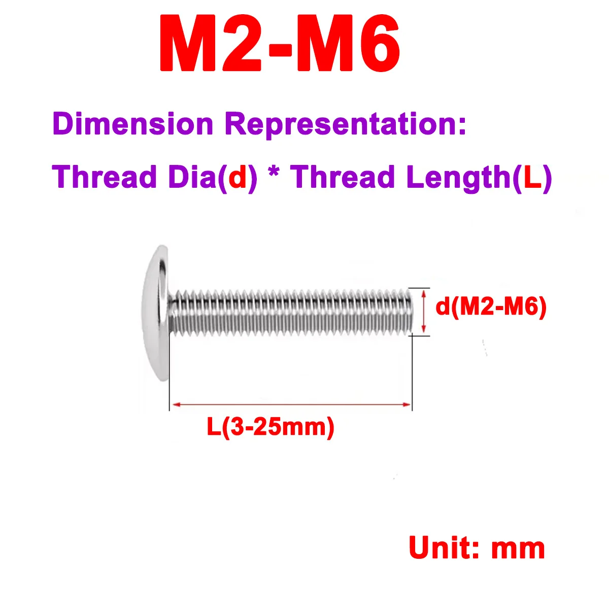 

304 Stainless Steel Slotted Round Head Screw / Extra Large Round Head Bolt M2M3M5M6