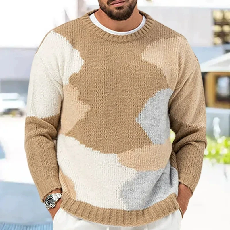 

Мужской повседневный мужской акриловый жаккардовый вязаный свитер, роскошный и модный топ с круглым вырезом, пуловер с длинными рукавами