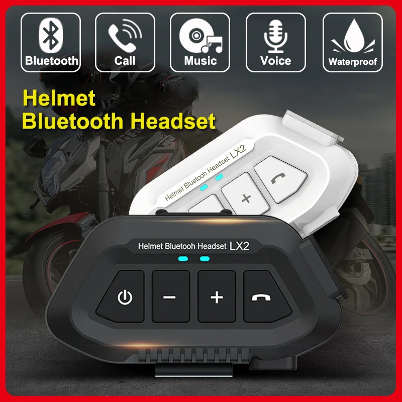 LX2 Helmet Bluetooth Headset Motorcycle Wireless Earphones Voice Assistant Motos Hands-Free Calls Waterproof Music Headphone