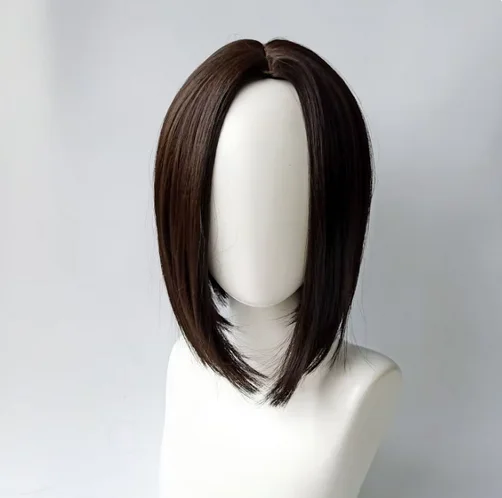 Fashion new synthetic fiber wig women's shoulder-length short Bob thin face short straight hair high temperature silk headpiece