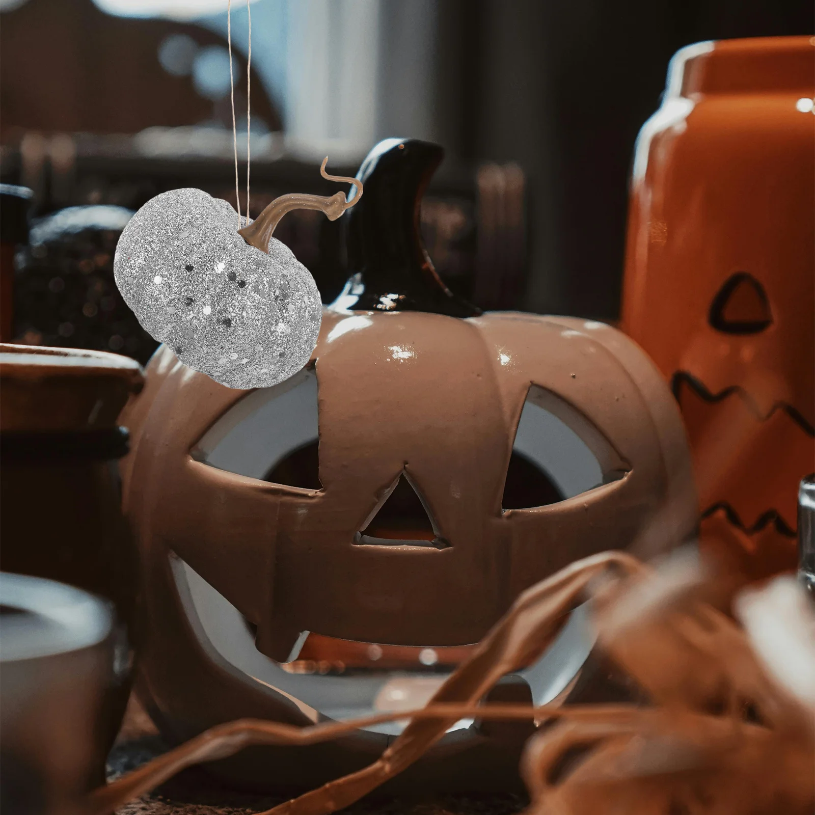 

6Pcs Small Artificial Glitter Foam Pumpkins Halloween Fall Table Centerpiece Mini Decorative Pumpkins Party Harvest Supplies