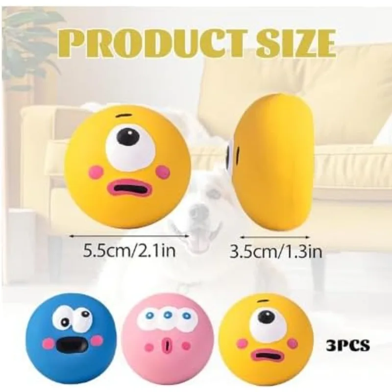 Juguete Sonoro para Perros, 3 Piezas, con Diseño de Ojos Grandes y Lindos, Juguete de Látex Resistente para Masticar, Interactivo, con Sonido, para Entrenamiento
